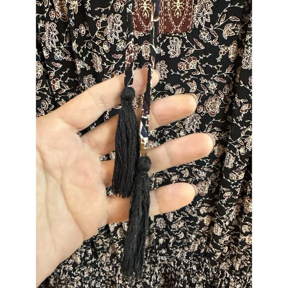 ASTR The Label Balloon Sleeve Printed Tiered Midi Chiffon Dress Brown Sz L #1523 - Picture 11 of 16